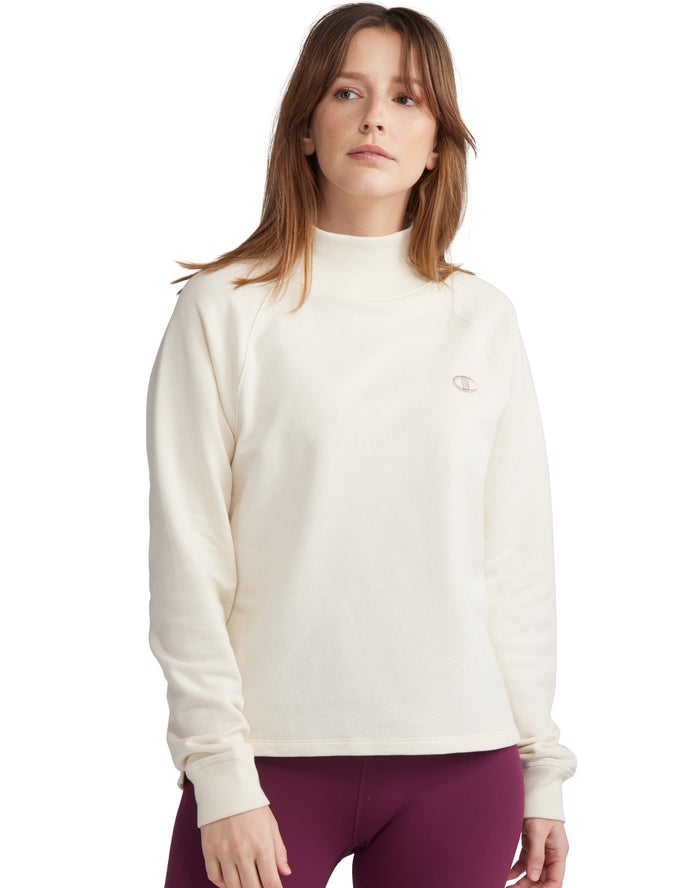 Sudadera Champion Mujer - Powerblend Fleece Mock Neck Embroidered Logo ( Creme ) 8359706-GF